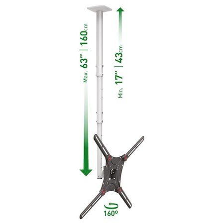 Barkan 13 - 75 inch Full Motion - 3 Movement Flat / Curved Long TV Ceiling Mount White & Black 4500L